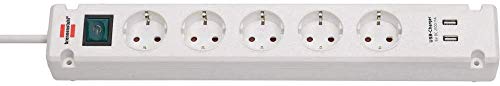 Brennenstuhl Bremounta Steckdosenleiste 5-Fach mit USB-Ladefunktion (Steckerleiste mit Befestigungsmöglichkeit, 3m Kabel und Kindersicherung) weiß 4er Pack