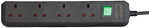 Brennenstuhl 1150403 Eco Verlängerungs-Sockel, 4-Wege, Schwarz 1,5 m, 05VV-F 3G1,25