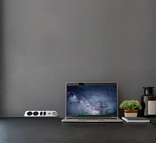 brennenstuhl Estilo Ecksteckdosenleiste 4-Fach (Tischsteckdose mit Edelstahloberfläche, Ecksteckdose mit 2X Schutzkontakt-Steckdosen, 2X Euro-Steckdosen, inkl. USB-Ladefunktion) Silber/schwarz