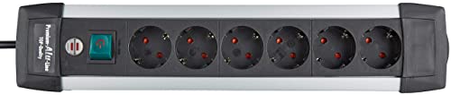 Brennenstuhl Premium-Alu-Line, Steckdosenleiste 6-Fach/Steckerleiste aus hochwertigem Aluminium (Mehrfachsteckdose mit Schalter und 3m Kabel, Made in Germany) Silber/schwarz