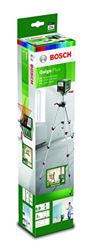 Bosch Kreuzlinienlaser Quigo Plus mit Stativ (einfaches Ausrichten in gleichen und variablen Abständen dank Markierungen auf der Laserlinie)