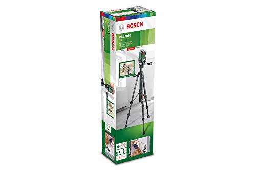 Bosch Kreuzlinienlaser PLL 360 Set (Stativ, 4x AA-Batterien, Schutzasche, Arbeitsbereich 20 m, Messgenauigkeit ± 0,4 mm/m)