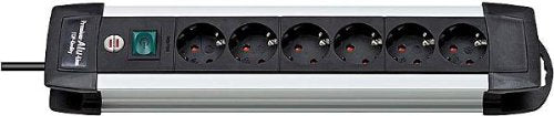 3er Pack Brennenstuhl 6-Fach Premium-Alu-Line Steckdosenleiste schwarz mit Schalter, 1391000010 (3, 6-Fach)