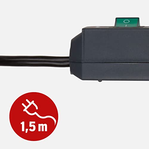 Brennenstuhl Eco-Line Steckdosenleiste 3-fach mit Überspannungsschutz (Mehrfachsteckdose mit erhöhtem Berührungsschutz, Schalter und 1,5m Kabel) anthrazit