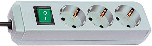 Brennenstuhl Eco-Line 3-fach Steckdosenleiste (Steckerleiste mit Kindersicherung, Schalter und 1,5 m Kabel) grau | 4er Pack