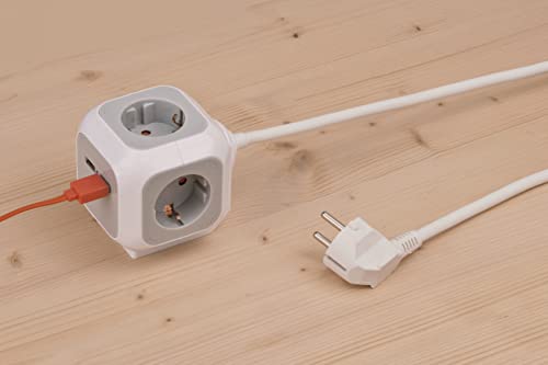 Brennenstuhl ALEA-Power USB-Charger Steckdosenblock/Steckdosenwürfel 4-fach (mit 2x USB, 1,4m Kabel und erhöhtem Berührungsschutz)