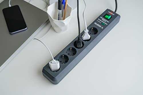 Brennenstuhl Secure-Tec Steckdosenleiste 6-Fach mit Überspannungsschutz (Mehrfachsteckdose mit 2m Kabel und Schalter, Engineered in Germany) grau