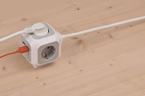 Brennenstuhl ALEA-Power USB-Charger Steckdosenblock/Steckdosenwürfel 4-fach (mit 2x USB, 1,4m Kabel und erhöhtem Berührungsschutz)
