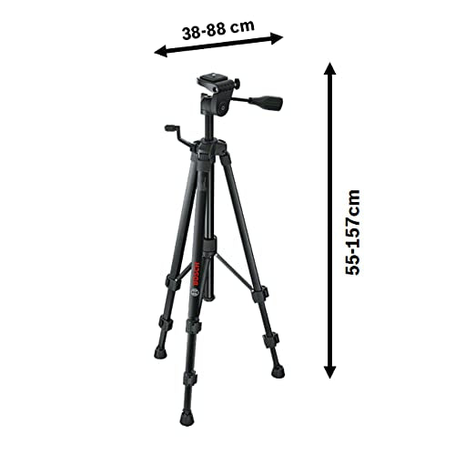 Bosch Professional 0601096B00 Stativ für Laser und Nivellier BT 150 (Höhe: 55 - 157 cm, Gewinde: 1/4"), Schwarz, 10,8 cm*58,8 cm*11,6 cm