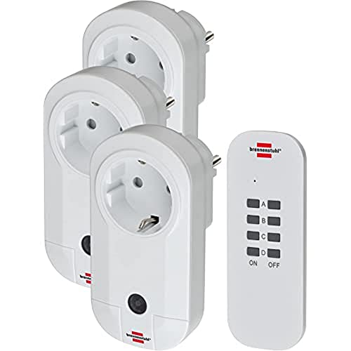 Brennenstuhl Funkschalt-Set RC CE1 3001, 3er Funksteckdosen Set (mit Handsender und erhöhtem Berührungsschutz) weiß