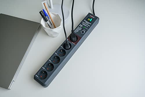 Brennenstuhl Secure-Tec Steckdosenleiste 6-Fach mit Überspannungsschutz und Main Follow Funktion (Mehrfachsteckdose mit Schalter und 3m Kabel) anthrazit