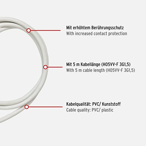 Brennenstuhl Qualitäts-Kunststoff-Verlängerungskabel mit Flachstecker (Verlängerungskabel flach für innen mit 5m Kabel, Strom-Verlängerungskabel mit Doppelsteckdose, 2-fach Verlängerungskabel) weiß