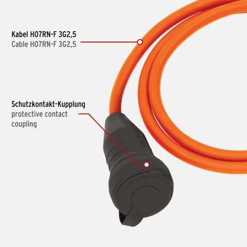 Brennenstuhl Camping Adapterkabel/CEE-Adapter mit CEE-Stecker und Schutzkontakt-Kupplung (1,5m Kabel in orange, H07RN-F 3G2,5, 230V/16A, für ständigen Einsatz im Außenbereich IP44, Made in Germany)