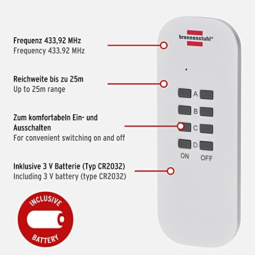 Brennenstuhl Funkschalt-Set RC CE1 3001, 3er Funksteckdosen Set (mit Handsender und erhöhtem Berührungsschutz) weiß