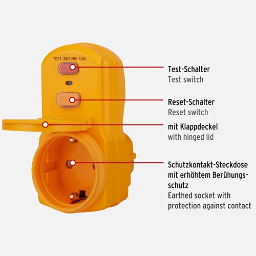 Brennenstuhl Personenschutz-Adapter BDI-A 2 30 IP54 / Personenschutzstecker für außen (zweipolige Abschaltung, 30mA)