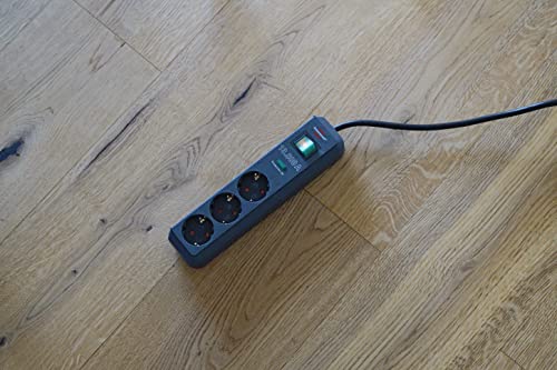Brennenstuhl Eco-Line Steckdosenleiste 3-fach mit Überspannungsschutz (Mehrfachsteckdose mit erhöhtem Berührungsschutz, Schalter und 1,5m Kabel) anthrazit