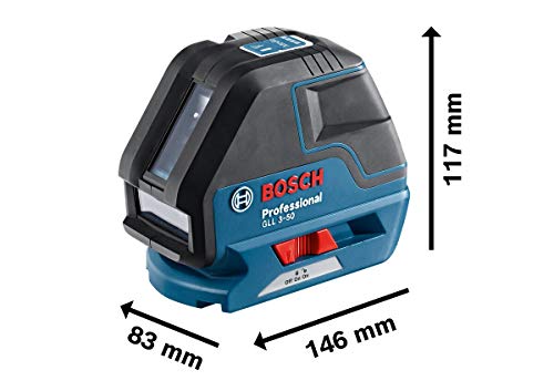 Bosch Professional Linienlaser GLL 3-50 (roter Laser, für innen, Arbeitsbereich: 10 m, 4 x AA-Batterie, Drehstativ, Universalhalterung BM1, L-BOXX)