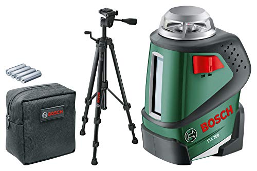 Bosch Kreuzlinienlaser PLL 360 Set (Stativ, 4x AA-Batterien, Schutzasche, Arbeitsbereich 20 m, Messgenauigkeit ± 0,4 mm/m)