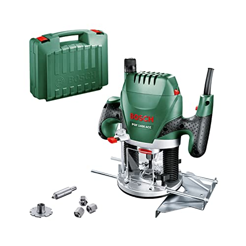 Bosch Oberfräse POF 1400 ACE (1400 W; für Holzbearbeitung; 3x Spannzange; Fräser; Parallelanschlag; Absaugadapter; im Koffer), Testnote: Testsieger (Magazin: selbst ist der Mann)