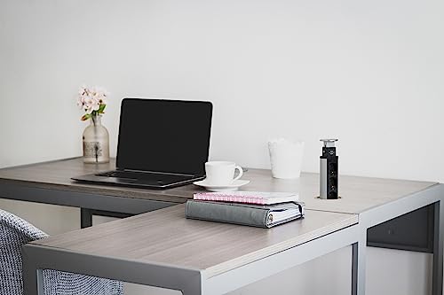 Brennenstuhl Tower Power, Tischsteckdosenleiste 3-fach (versenkbare Steckdosenleiste, 2-fach USB, 2m Kabel, komplett in Tischplatte versenkbar) silber/schwarz