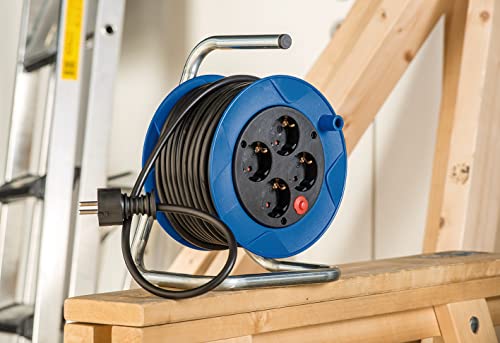 Brennenstuhl Garant Kompakt Kabeltrommel/Indoor-Kabeltrommel mit 4 Steckdosen (15m Kabel in schwarz, aus Spezialkunststoff, Made in Germany)