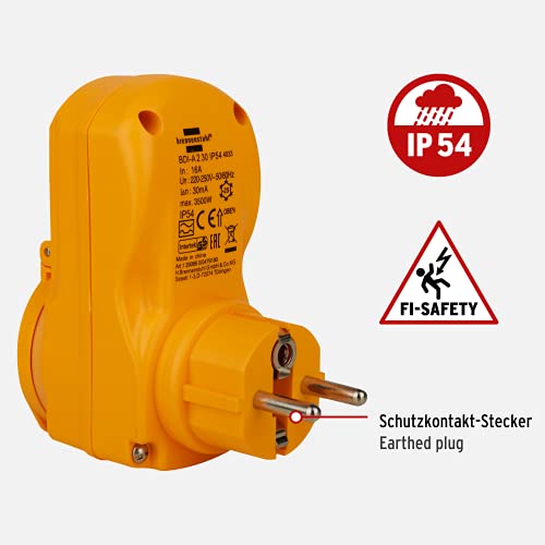 Brennenstuhl Personenschutz-Adapter BDI-A 2 30 IP54 / Personenschutzstecker für außen (zweipolige Abschaltung, 30mA)
