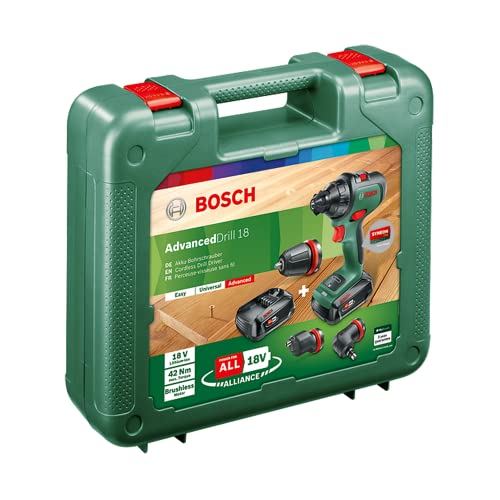 Bosch Akkuschrauber AdvancedDrill 18 Set (2 Akkus, 18 Volt System, 3 Aufsätze, im Koffer)