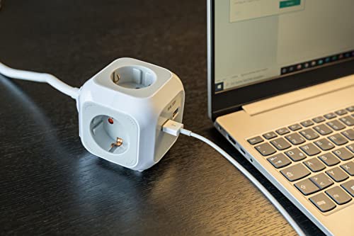 Brennenstuhl ALEA-Power USB-Charger Steckdosenblock/Steckdosenwürfel 4-fach (mit 2x USB, 1,4m Kabel und erhöhtem Berührungsschutz)