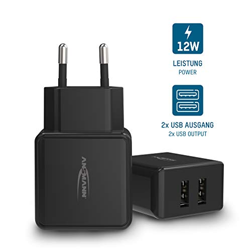 ANSMANN 2-Port Dual USB Ladegerät 2.4A - USB Charger mit Smart-IC Ladesteuerung, Netzteil besonders geeignet für iPhone, Samsung Galaxy, Huawei, Xiaomi, Tablet, GoPro, e-Book Reader, etc.