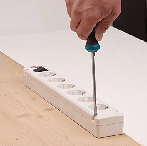 Brennenstuhl Bremounta Steckdosenleiste 5-fach mit USB-Ladefunktion (Mehrfachsteckdose mit 90 Grad Steckdosen, Steckerleiste mit Schalter, Befestigungsmöglichkeit und 3m Kabel) weiß