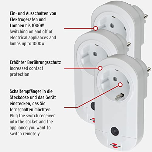 Brennenstuhl Funkschalt-Set RC CE1 3001, 3er Funksteckdosen Set (mit Handsender und erhöhtem Berührungsschutz) weiß