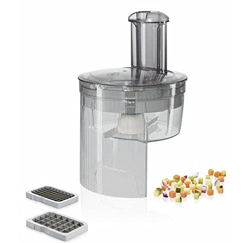 Bosch Würfelschneider MUZ5CC2, schnelles Würfeln von Fleisch, Obst, Gemüse, 2 Würfelgrößen, Gitterreiniger, spülmaschinengeeignet, passend für MUM5 Küchenmaschinen, Silber