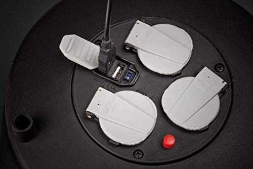Brennenstuhl Vario Line Kabelbox 3-fach mit USB/Mini-Kabeltrommel für den Innenbereich (Indoor-Kabeltrommel mit USB-Ladefunktion und 10m Kabel, Made in Germany) schwarz
