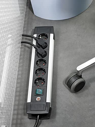 Brennenstuhl Premium-Alu-Line, Steckdosenleiste 6-Fach/Steckerleiste aus hochwertigem Aluminium (Mehrfachsteckdose mit Schalter und 3m Kabel, Made in Germany) Silber/schwarz