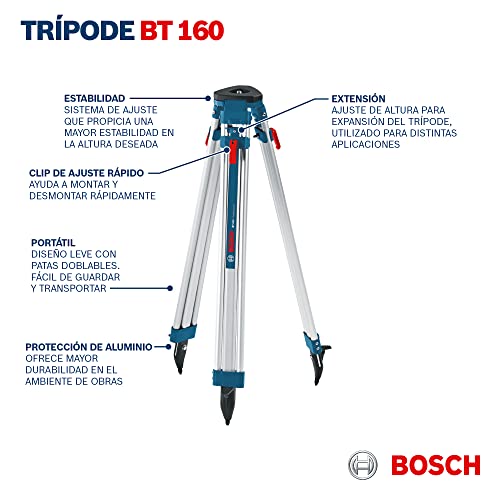 Bosch Professional Baustativ für Laser und Nivelliergeräte BT 160 (Höhe: 97–160 cm, Gewinde: 5/8 Zoll)