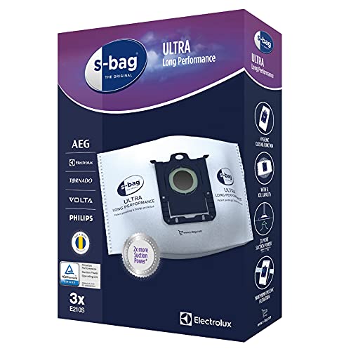 Electrolux E210S s-Bag Staubbeutel (3 XXL Staubsaugerbeutel für dauerhaft hohe Saugleistung, Ultra Long Performance, optimale Filtration, Hygieneverschluss, 5 Liter Volumen, weiß)