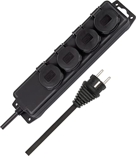 Brennenstuhl Steckdosenverteiler IP44 4-fach (Steckdosenleiste für den Baustelleneinsatz und den ständigen Einsatz im Freien, 2m Kabel) schwarz