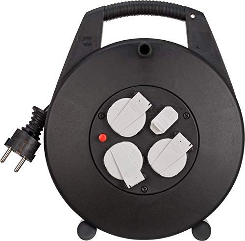 Brennenstuhl Vario Line Kabelbox 3-fach mit USB/Mini-Kabeltrommel für den Innenbereich (Indoor-Kabeltrommel mit USB-Ladefunktion und 10m Kabel, Made in Germany) schwarz