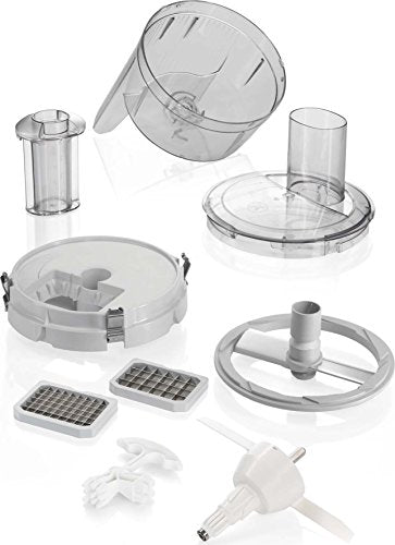 Bosch Würfelschneider MUZ5CC2, schnelles Würfeln von Fleisch, Obst, Gemüse, 2 Würfelgrößen, Gitterreiniger, spülmaschinengeeignet, passend für MUM5 Küchenmaschinen, Silber