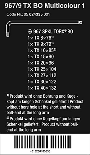 Wera 967 SPKL/9 Torx BO Multicolour Winkelschlüsselsatz, BlackLaser, 9-teilig, 05024335001