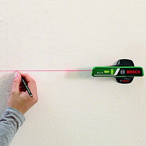 Bosch Laser-Wasserwaage PLL 1 P mit Wandhalterung (Laserlinie zur flexiblen Ausrichtung an Wänden und Laserpunkt zur einfachen Höhenübertragung)
