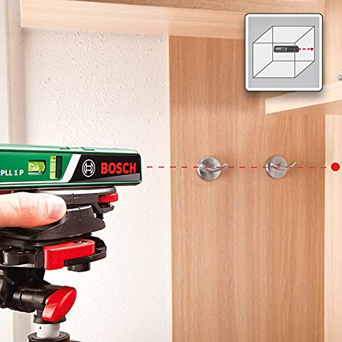 Bosch Laser-Wasserwaage PLL 1 P mit Wandhalterung (Laserlinie zur flexiblen Ausrichtung an Wänden und Laserpunkt zur einfachen Höhenübertragung)