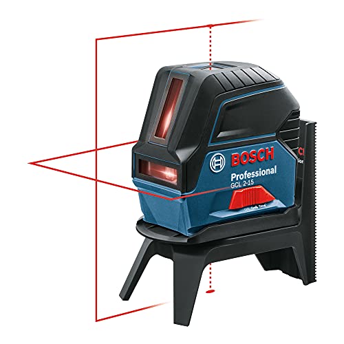 Bosch Professional Kreuzlinienlaser GCL 2-15 (roter Laser, Innenbereich, mit Lotpunkten, Arbeitsbereich: 15 m, 3x AA Batterien, Drehhalterung RM 1, Laserzieltafel, Schutztasche, Handwerkerkoffer)
