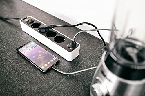 Brennenstuhl Steckdosenleiste Ecolor 4-Fach mit USB (Mehrfachstecker mit 2 USB-Ladebuchsen, Mehrfachsteckdose mit Schalter und 1,5m Kabel) weiß/schwarz
