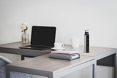Brennenstuhl Tower Power, Tischsteckdosenleiste 3-fach (versenkbare Steckdosenleiste, 2-fach USB, 2m Kabel, komplett in Tischplatte versenkbar) silber/schwarz