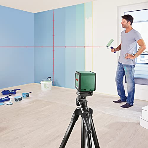 Bosch Kreuzlinienlaser Quigo Plus mit Stativ (einfaches Ausrichten in gleichen und variablen Abständen dank Markierungen auf der Laserlinie)