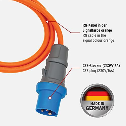Brennenstuhl Camping Adapterkabel/CEE-Adapter mit CEE-Stecker und Schutzkontakt-Kupplung (1,5m Kabel in orange, H07RN-F 3G2,5, 230V/16A, für ständigen Einsatz im Außenbereich IP44, Made in Germany)