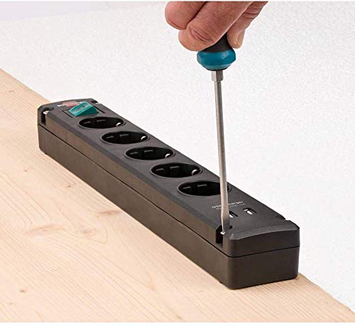Brennenstuhl Bremounta Steckdosenleiste 5-Fach mit USB-Ladefunktion (Steckerleiste mit Befestigungsmöglichkeit, 3m Kabel und Kindersicherung) schwarz 4er Pack