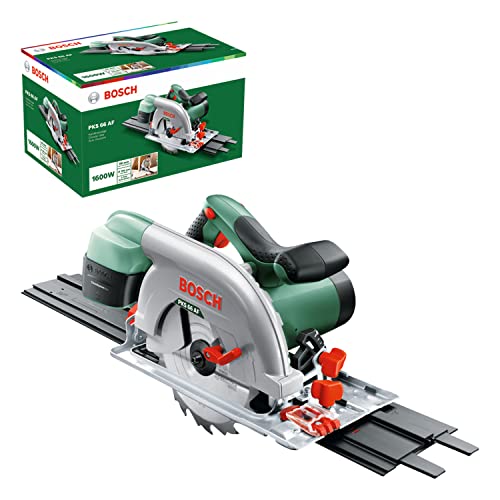 Bosch Kreissäge PKS 66 AF (Präzises Sägen in Holz, 1600 Watt; max. Schnitttiefe 66 mm; 3 tlg. Führungsschienenset), Testnote: Bestes Werkzeug (Magazin: Heimwerker Praxis)