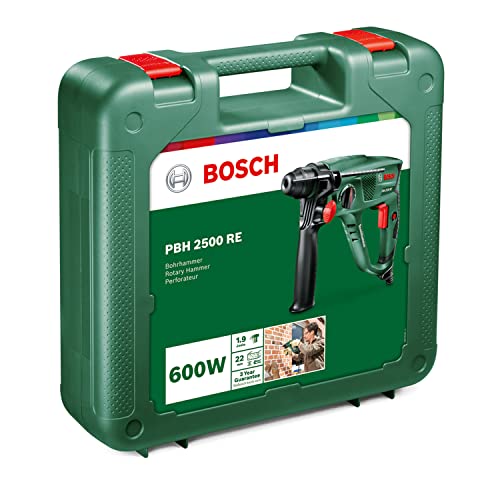 Bosch Bohrhammer PBH 2500 RE (SDS Bohrfutter, Tiefenanschlag, Zusatzhandgriff, Koffer (600 W, Bohr-Ø Beton 22 mm))